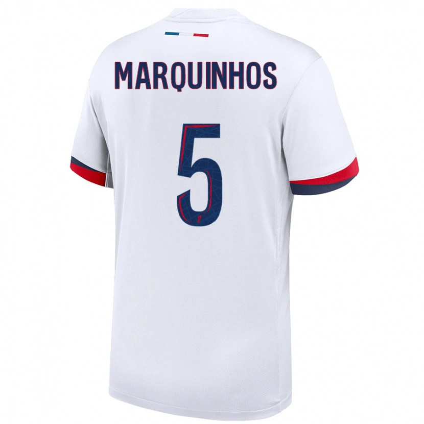 Danxen Niño Camiseta Marquinhos #5 Blanco Azul Rojo 2ª Equipación 2024/25 La Camisa