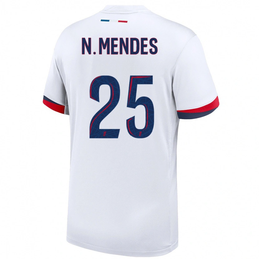 Danxen Niño Camiseta Nuno Mendes #25 Blanco Azul Rojo 2ª Equipación 2024/25 La Camisa