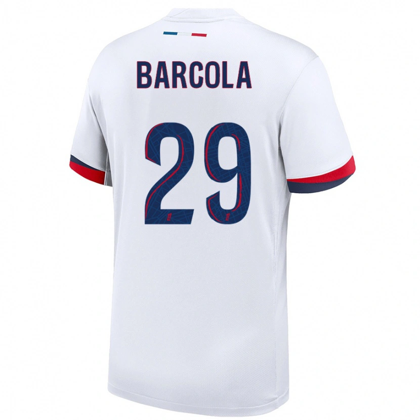 Danxen Niño Camiseta Bradley Barcola #29 Blanco Azul Rojo 2ª Equipación 2024/25 La Camisa