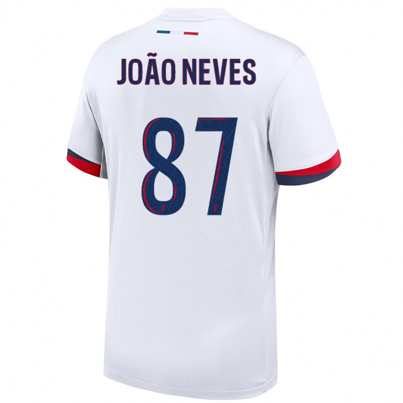 Danxen Niño Camiseta João Neves #87 Blanco Azul Rojo 2ª Equipación 2024/25 La Camisa