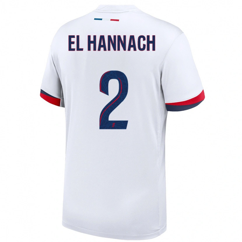 Danxen Niño Camiseta Naoufel El Hannach #2 Blanco Azul Rojo 2ª Equipación 2024/25 La Camisa