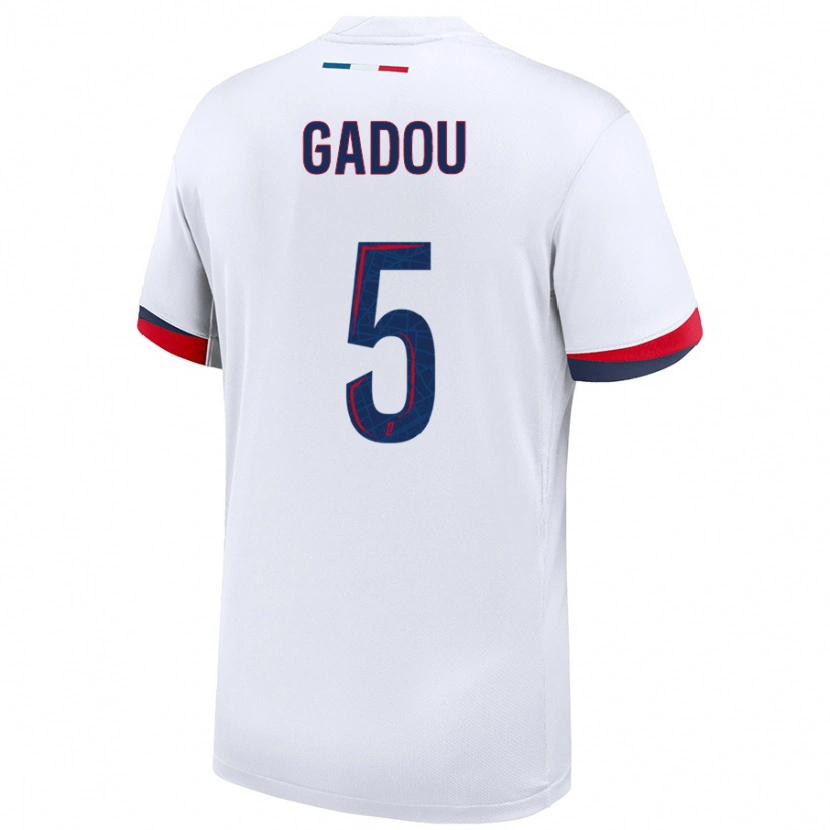 Danxen Niño Camiseta Joane Gadou #5 Blanco Azul Rojo 2ª Equipación 2024/25 La Camisa