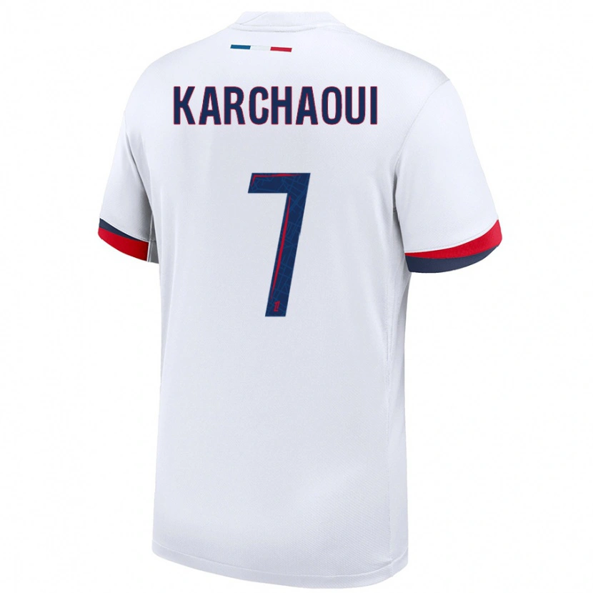 Danxen Niño Camiseta Sakina Karchaoui #7 Blanco Azul Rojo 2ª Equipación 2024/25 La Camisa