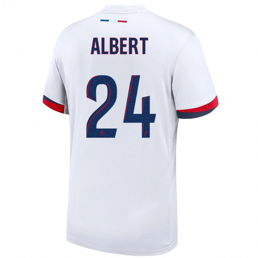 Danxen Niño Camiseta Korbin Albert #24 Blanco Azul Rojo 2ª Equipación 2024/25 La Camisa