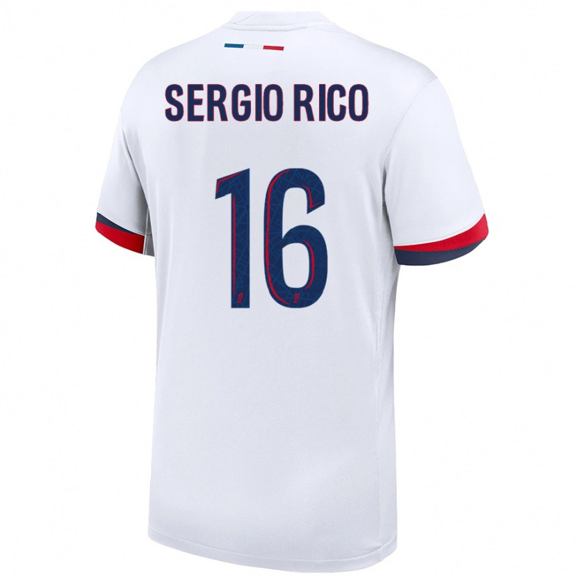 Danxen Niño Camiseta Sergio Rico #16 Blanco Azul Rojo 2ª Equipación 2024/25 La Camisa