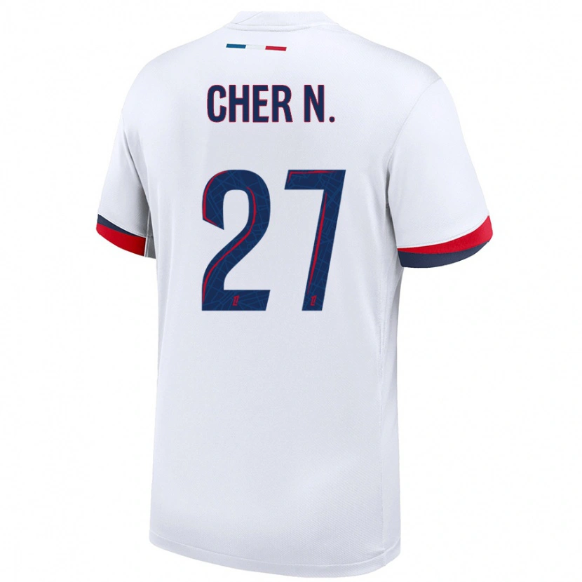 Danxen Niño Camiseta Cher Ndour #27 Blanco Azul Rojo 2ª Equipación 2024/25 La Camisa