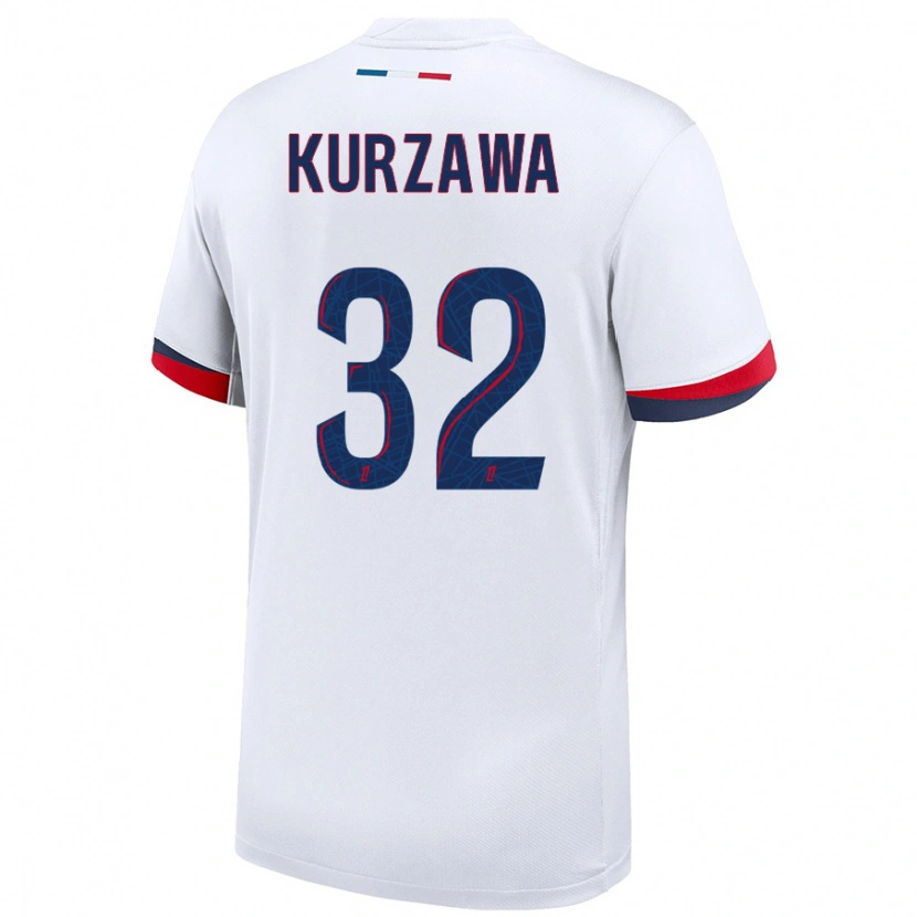 Danxen Niño Camiseta Layvin Kurzawa #32 Blanco Azul Rojo 2ª Equipación 2024/25 La Camisa