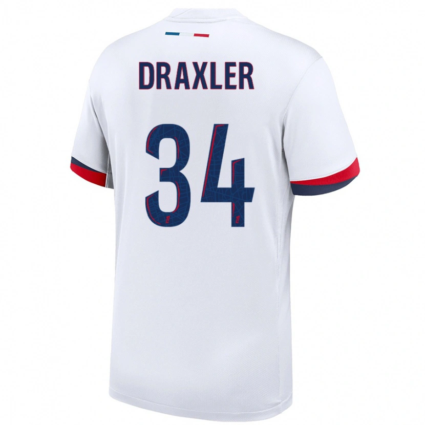 Danxen Niño Camiseta Julian Draxler #34 Blanco Azul Rojo 2ª Equipación 2024/25 La Camisa