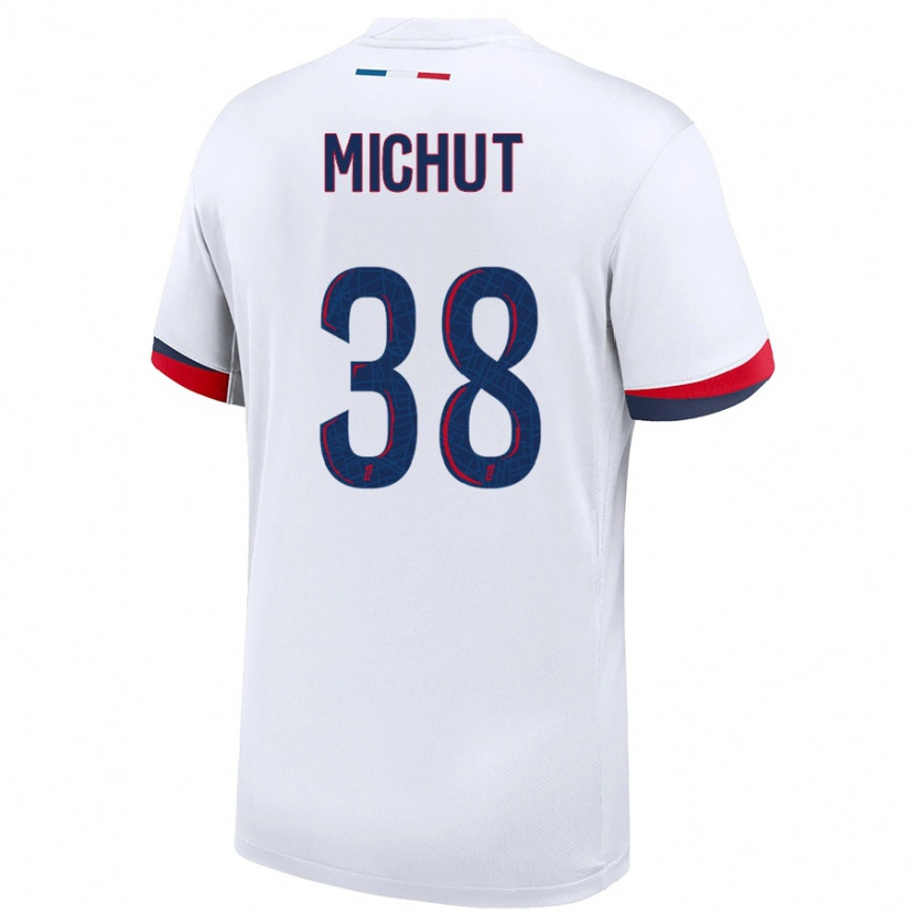 Danxen Niño Camiseta Edouard Michut #38 Blanco Azul Rojo 2ª Equipación 2024/25 La Camisa