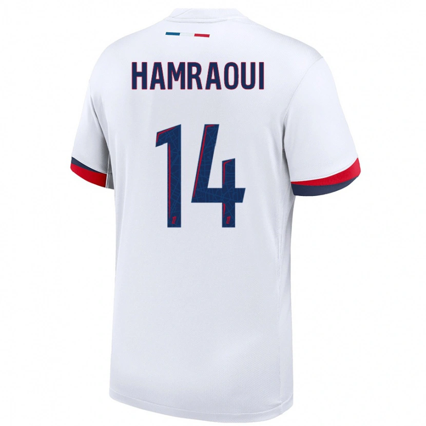 Danxen Niño Camiseta Kheira Hamraoui #14 Blanco Azul Rojo 2ª Equipación 2024/25 La Camisa