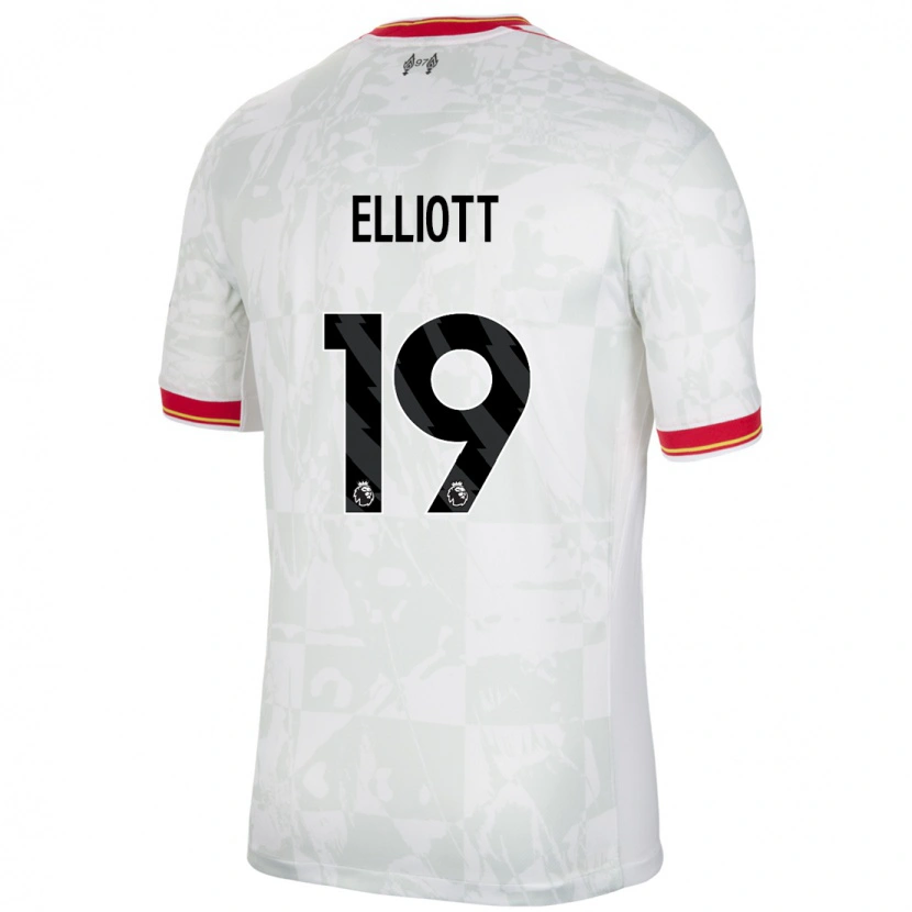 Danxen Niño Camiseta Harvey Elliott #19 Blanco Rojo Negro Equipación Tercera 2024/25 La Camisa