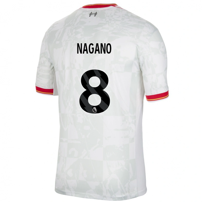 Danxen Niño Camiseta Fūka Nagano #8 Blanco Rojo Negro Equipación Tercera 2024/25 La Camisa