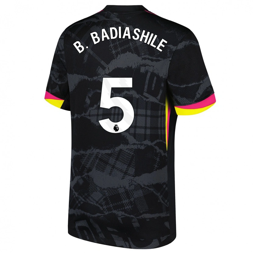 Danxen Niño Camiseta Benoît Badiashile #5 Negro Rosa Equipación Tercera 2024/25 La Camisa