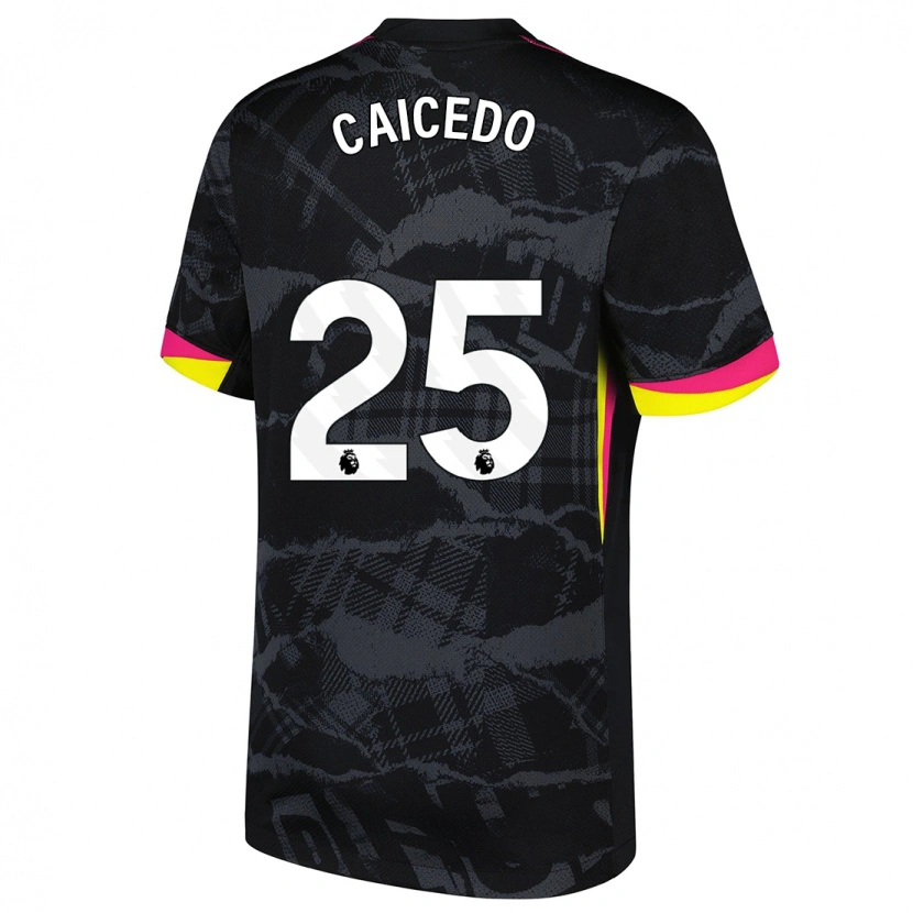 Danxen Niño Camiseta Moisés Caicedo #25 Negro Rosa Equipación Tercera 2024/25 La Camisa