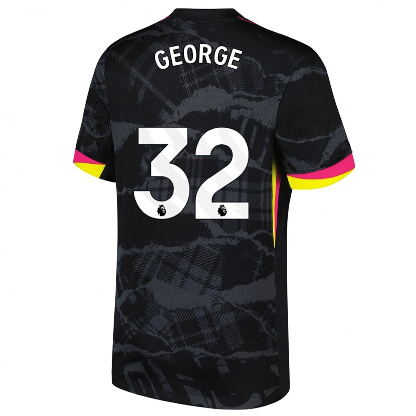 Danxen Niño Camiseta Tyrique George #32 Negro Rosa Equipación Tercera 2024/25 La Camisa