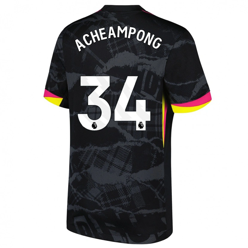 Danxen Niño Camiseta Josh Acheampong #34 Negro Rosa Equipación Tercera 2024/25 La Camisa