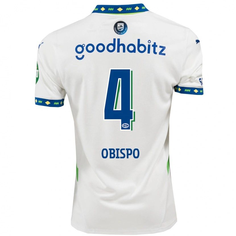 Danxen Niño Camiseta Armando Obispo #4 Blanco Azul Oscuro Equipación Tercera 2024/25 La Camisa