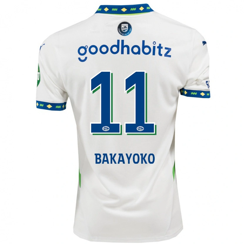 Danxen Niño Camiseta Johan Bakayoko #11 Blanco Azul Oscuro Equipación Tercera 2024/25 La Camisa