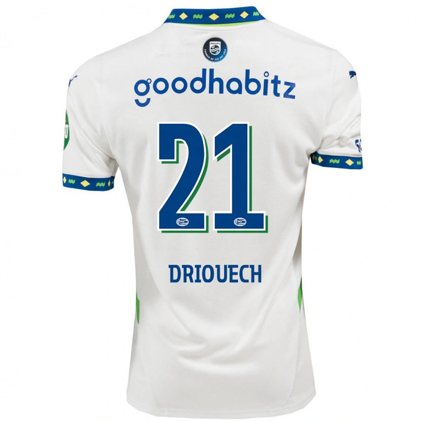 Danxen Niño Camiseta Couhaib Driouech #21 Blanco Azul Oscuro Equipación Tercera 2024/25 La Camisa