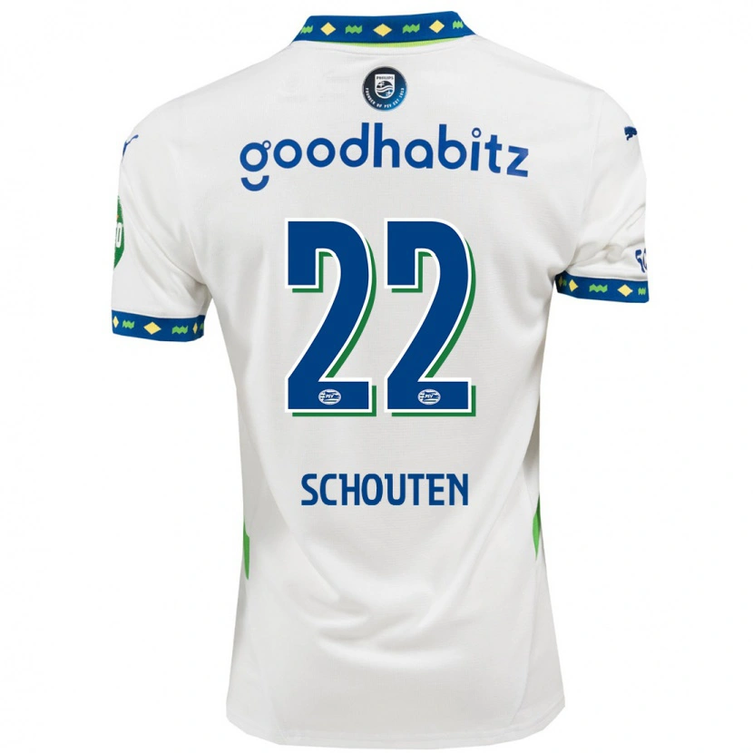 Danxen Niño Camiseta Jerdy Schouten #22 Blanco Azul Oscuro Equipación Tercera 2024/25 La Camisa