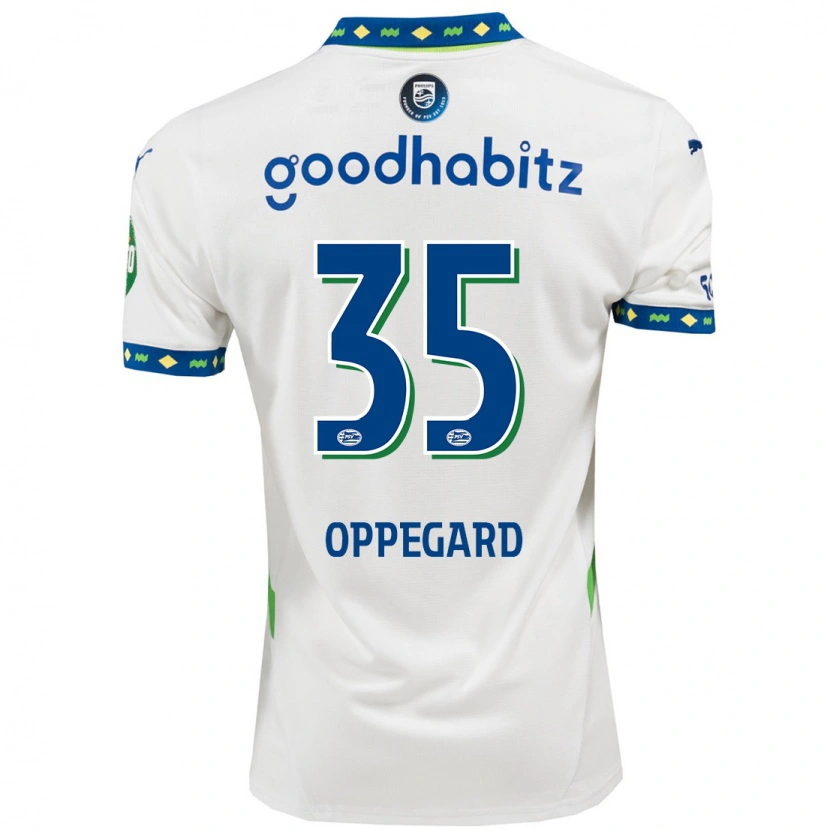 Danxen Niño Camiseta Fredrik Oppegård #35 Blanco Azul Oscuro Equipación Tercera 2024/25 La Camisa