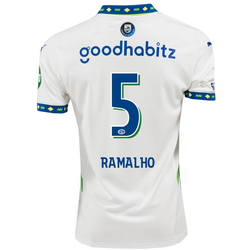 Danxen Niño Camiseta André Ramalho #5 Blanco Azul Oscuro Equipación Tercera 2024/25 La Camisa