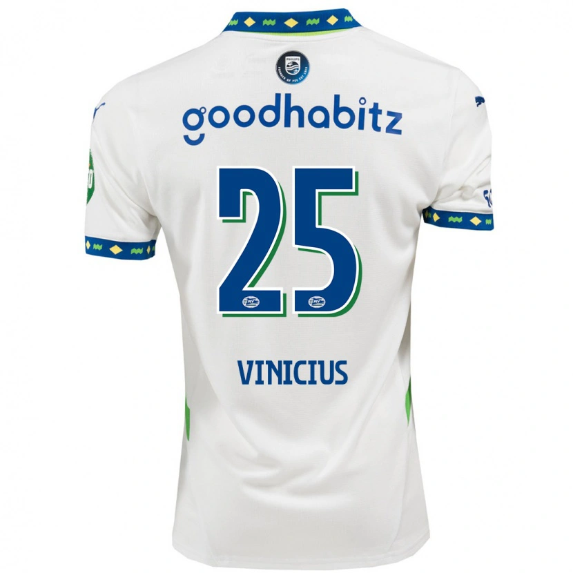 Danxen Niño Camiseta Carlos Vinicius #25 Blanco Azul Oscuro Equipación Tercera 2024/25 La Camisa