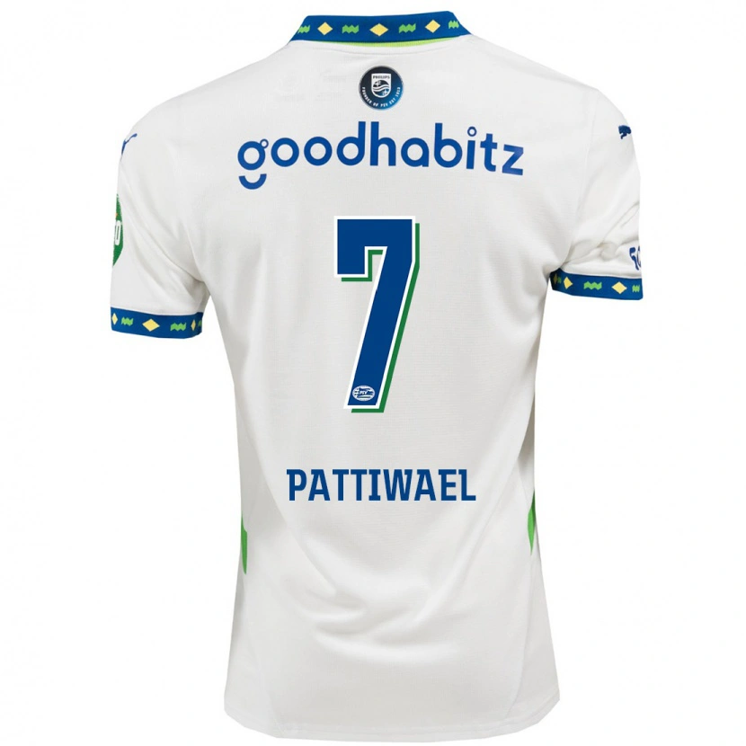 Danxen Niño Camiseta Naomi Pattiwael #7 Blanco Azul Oscuro Equipación Tercera 2024/25 La Camisa