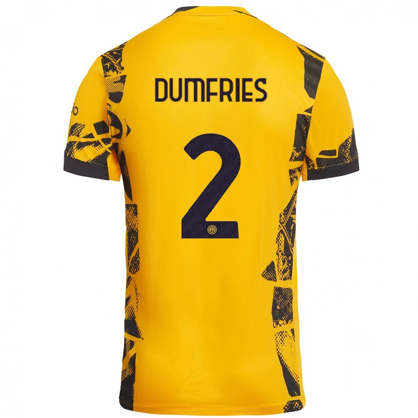 Danxen Niño Camiseta Denzel Dumfries #2 Dorado Negro Equipación Tercera 2024/25 La Camisa