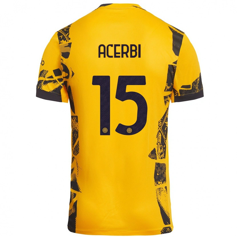 Danxen Niño Camiseta Francesco Acerbi #15 Dorado Negro Equipación Tercera 2024/25 La Camisa