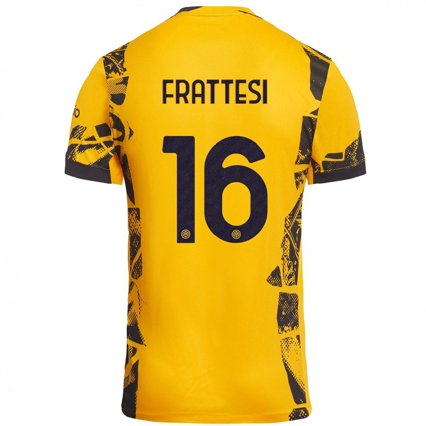 Danxen Niño Camiseta Davide Frattesi #16 Dorado Negro Equipación Tercera 2024/25 La Camisa