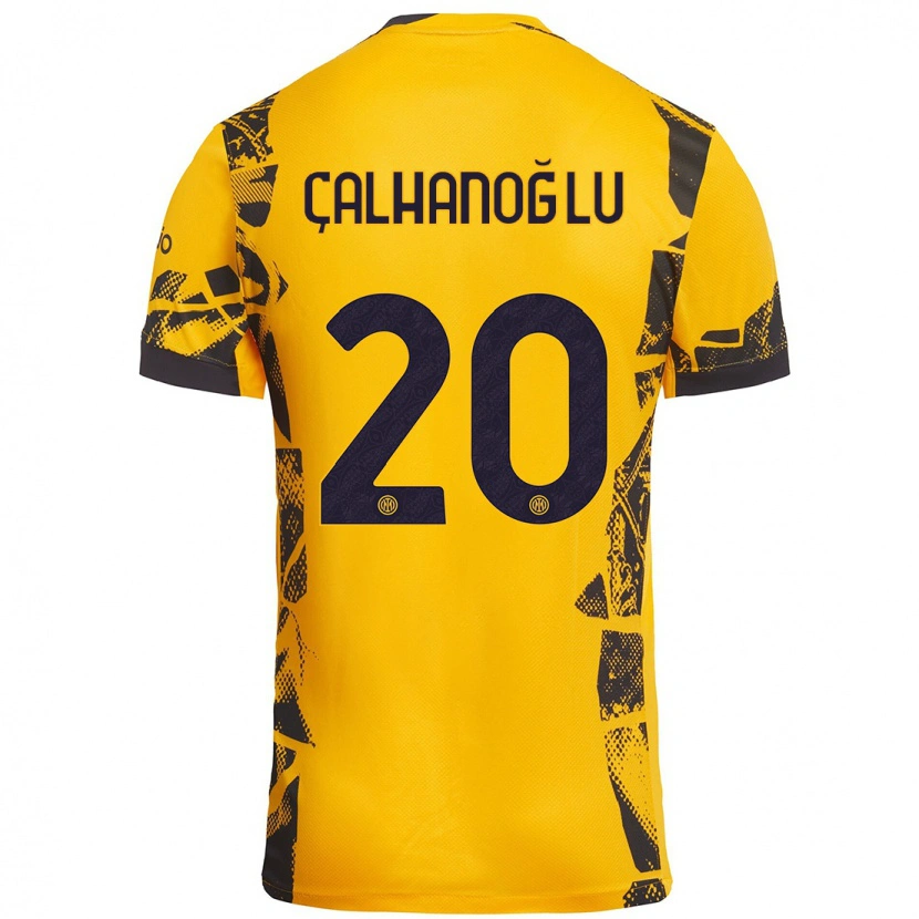 Danxen Niño Camiseta Hakan Çalhanoğlu #20 Dorado Negro Equipación Tercera 2024/25 La Camisa