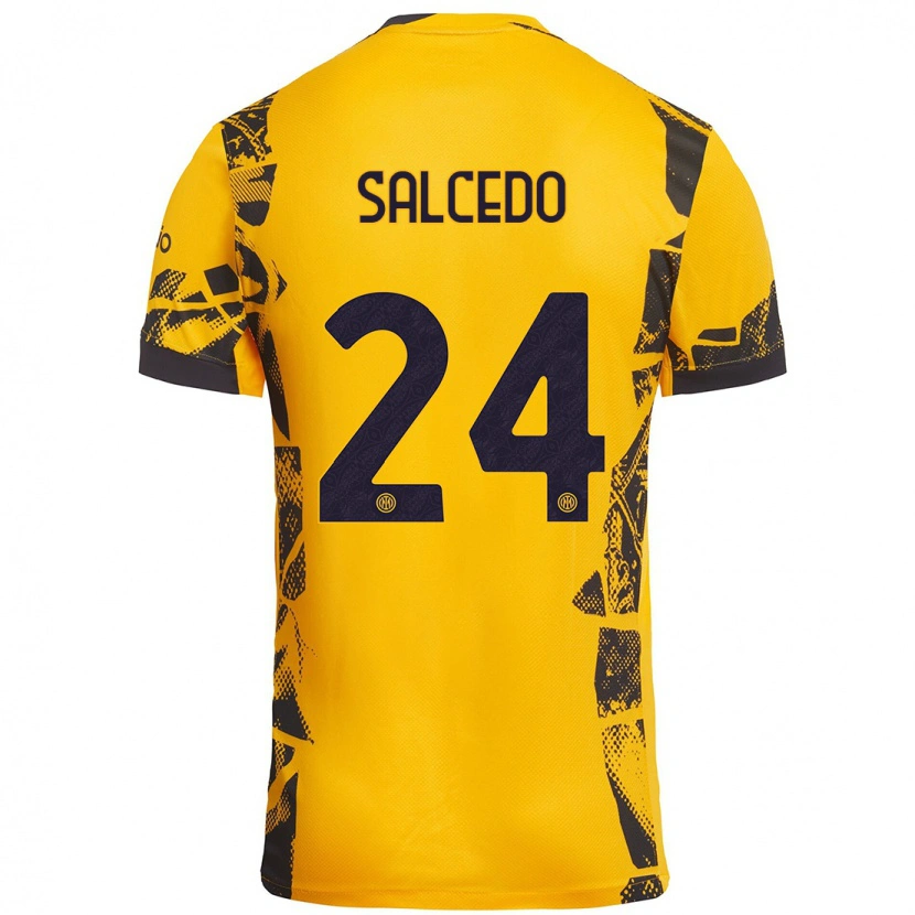 Danxen Niño Camiseta Eddie Salcedo #24 Dorado Negro Equipación Tercera 2024/25 La Camisa