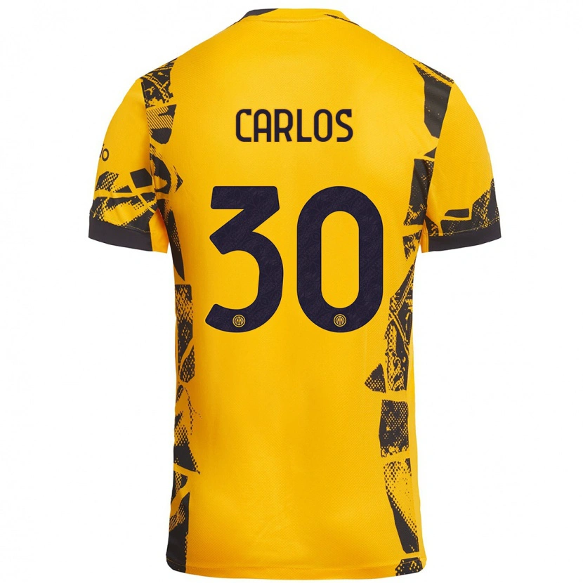 Danxen Niño Camiseta Carlos Augusto #30 Dorado Negro Equipación Tercera 2024/25 La Camisa