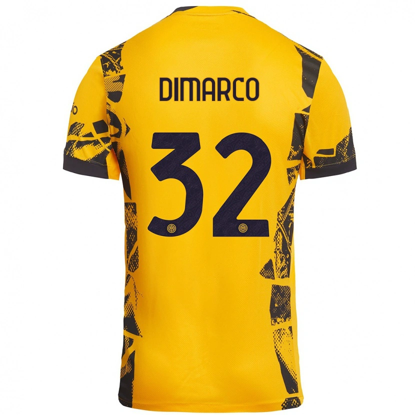 Danxen Niño Camiseta Federico Dimarco #32 Dorado Negro Equipación Tercera 2024/25 La Camisa