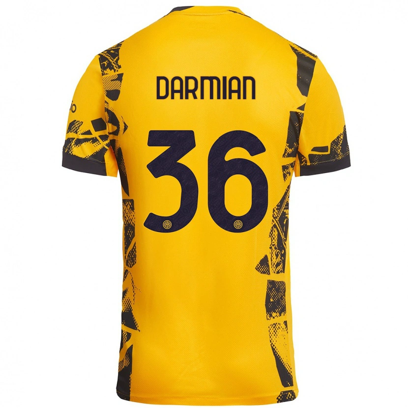 Danxen Niño Camiseta Matteo Darmian #36 Dorado Negro Equipación Tercera 2024/25 La Camisa