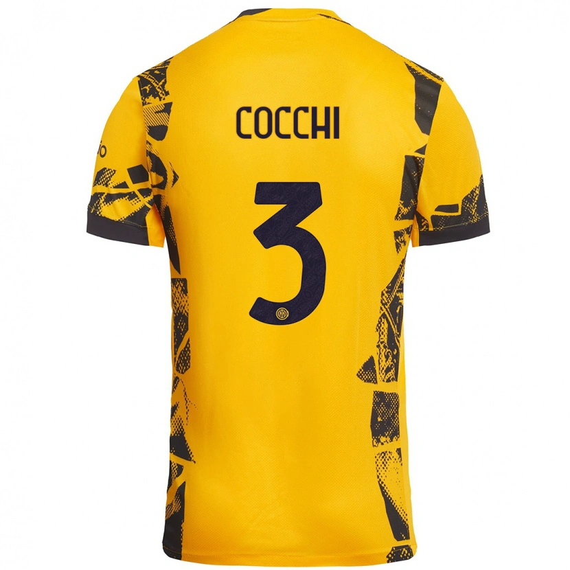 Danxen Niño Camiseta Matteo Cocchi #3 Dorado Negro Equipación Tercera 2024/25 La Camisa