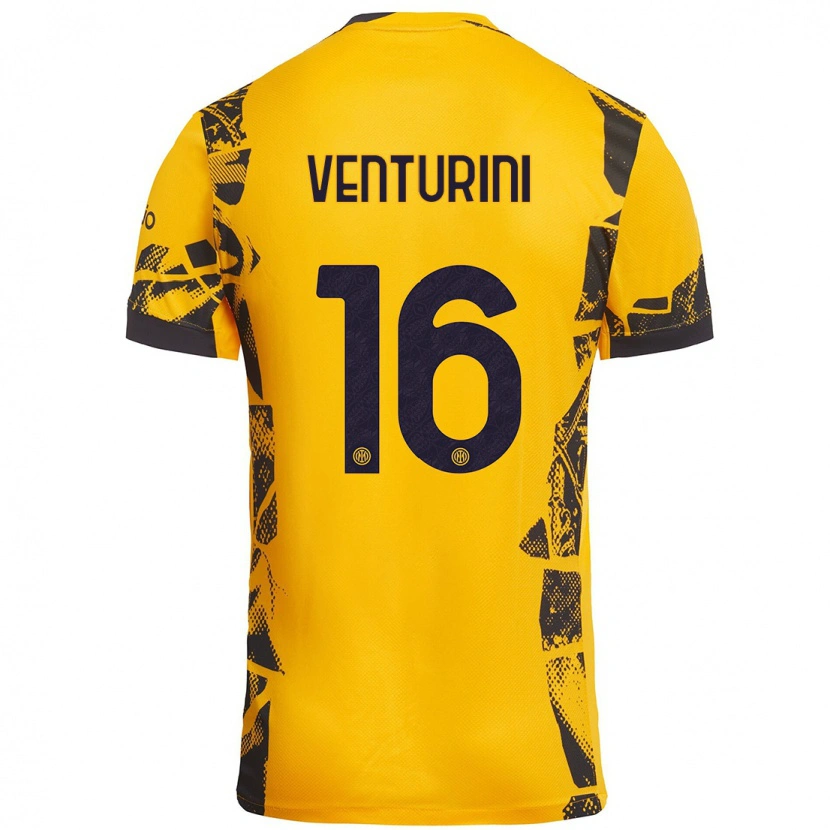 Danxen Niño Camiseta Matteo Venturini #16 Dorado Negro Equipación Tercera 2024/25 La Camisa