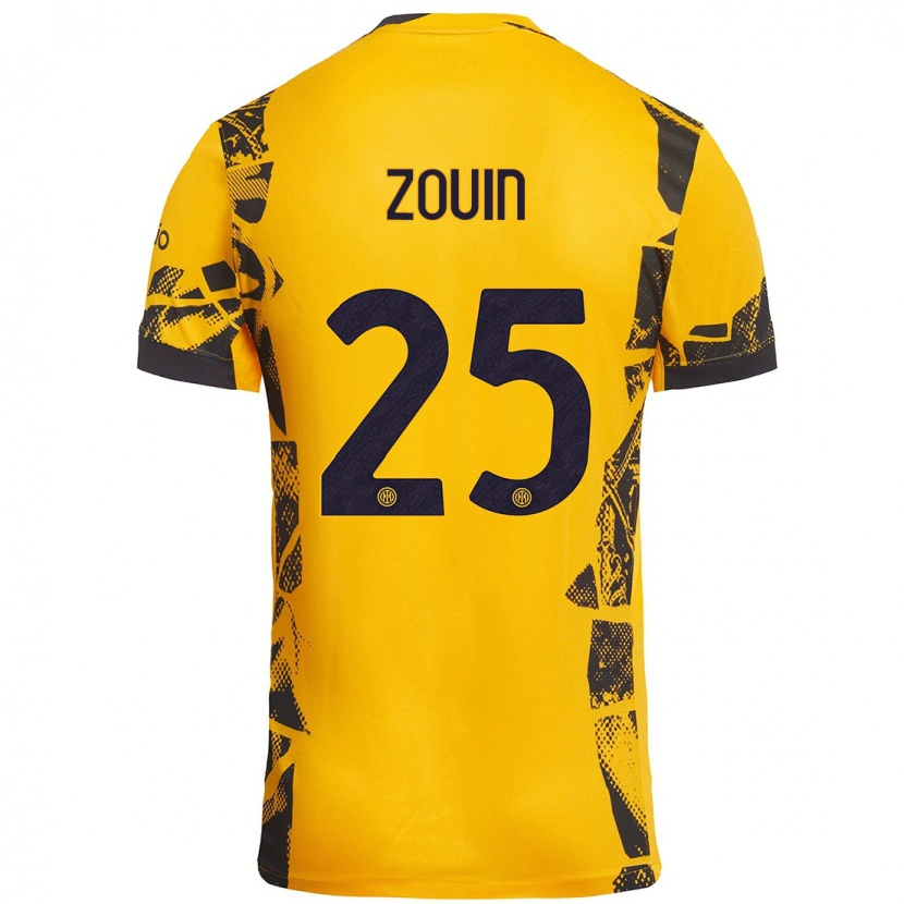 Danxen Niño Camiseta Aymen Zouin #25 Dorado Negro Equipación Tercera 2024/25 La Camisa