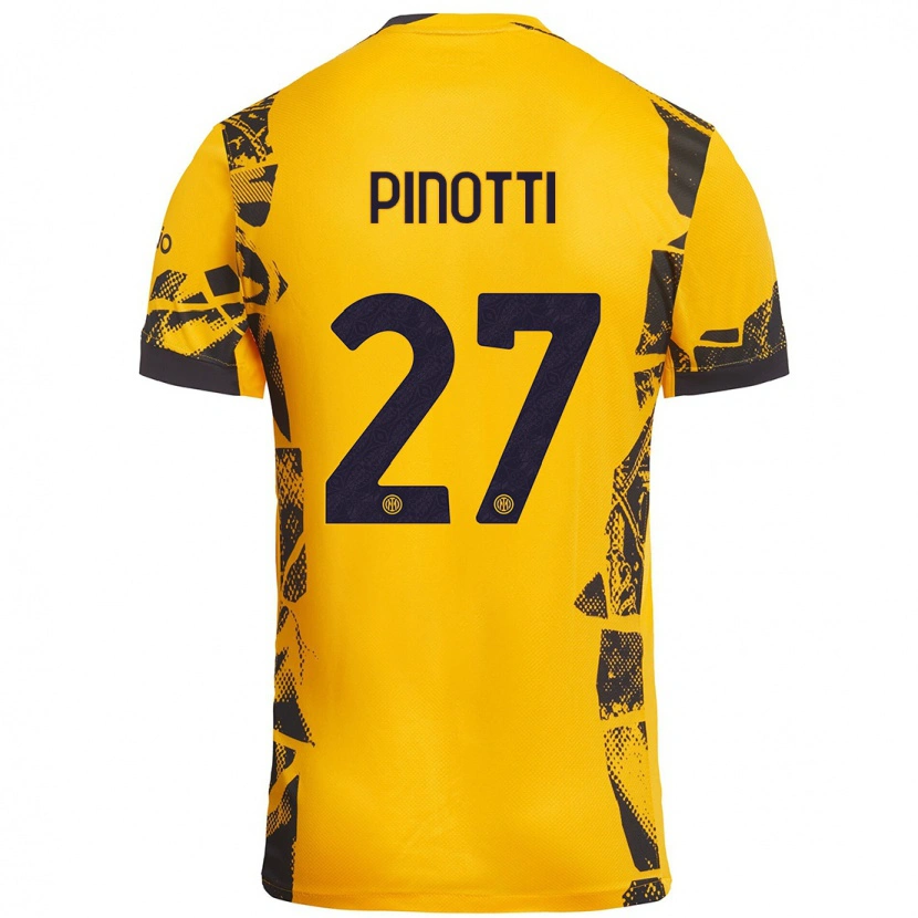 Danxen Niño Camiseta Manuel Pinotti #27 Dorado Negro Equipación Tercera 2024/25 La Camisa