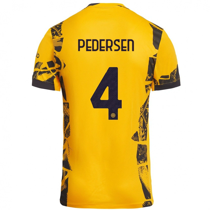 Danxen Niño Camiseta Sofie Junge Pedersen #4 Dorado Negro Equipación Tercera 2024/25 La Camisa