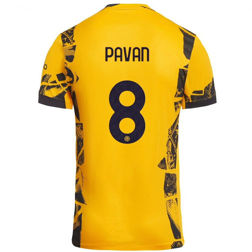 Danxen Niño Camiseta Matilde Pavan #8 Dorado Negro Equipación Tercera 2024/25 La Camisa