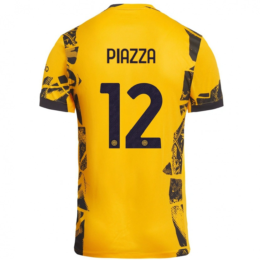 Danxen Niño Camiseta Alessia Piazza #12 Dorado Negro Equipación Tercera 2024/25 La Camisa