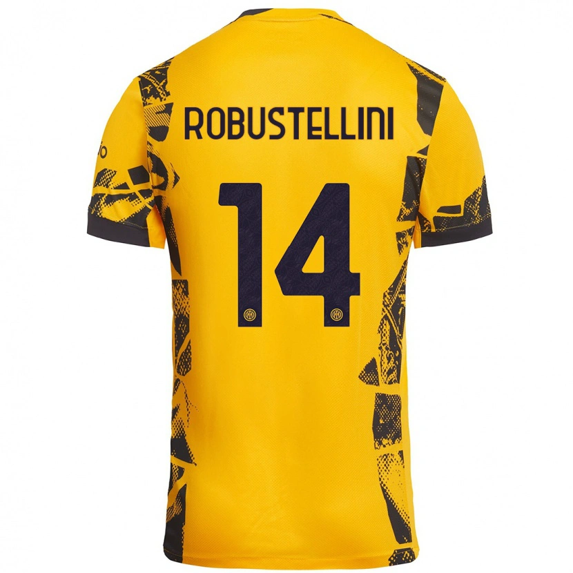 Danxen Niño Camiseta Chiara Robustellini #14 Dorado Negro Equipación Tercera 2024/25 La Camisa