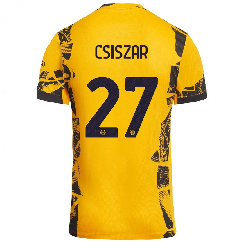 Danxen Niño Camiseta Henrietta Csiszár #27 Dorado Negro Equipación Tercera 2024/25 La Camisa