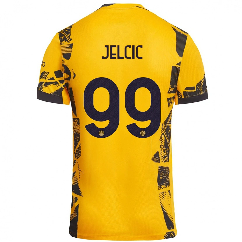 Danxen Niño Camiseta Maja Jelčić #99 Dorado Negro Equipación Tercera 2024/25 La Camisa