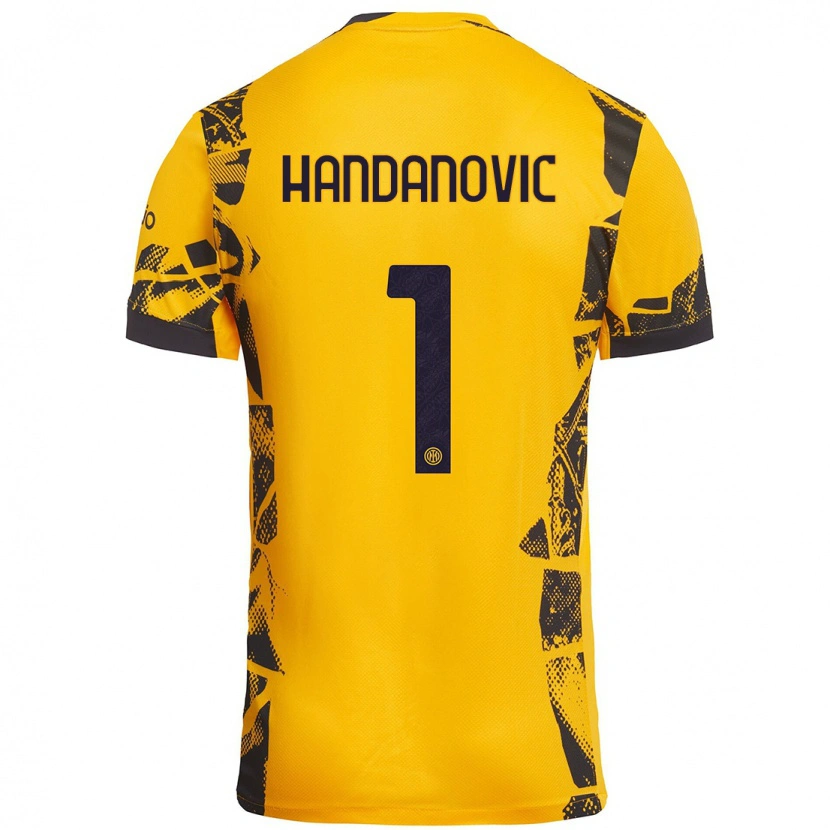 Danxen Niño Camiseta Samir Handanovic #1 Dorado Negro Equipación Tercera 2024/25 La Camisa