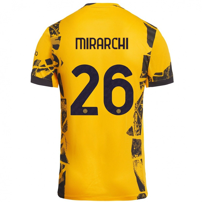 Danxen Niño Camiseta Mattia Mirarchi #26 Dorado Negro Equipación Tercera 2024/25 La Camisa