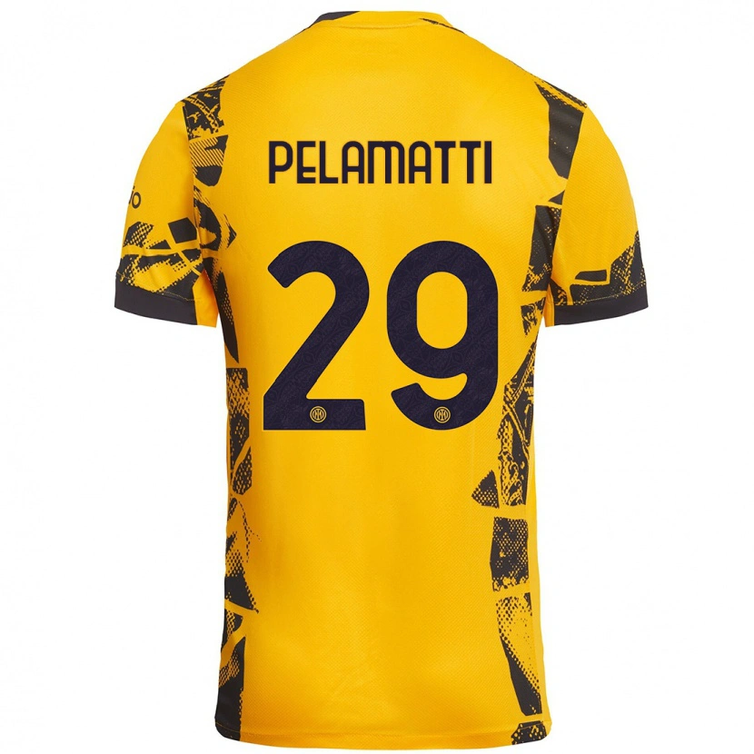 Danxen Niño Camiseta Andrea Pelamatti #29 Dorado Negro Equipación Tercera 2024/25 La Camisa