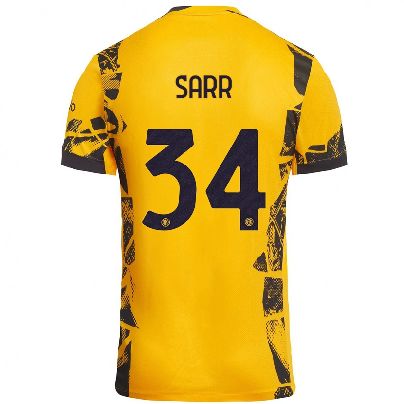 Danxen Niño Camiseta Amadou Sarr #34 Dorado Negro Equipación Tercera 2024/25 La Camisa